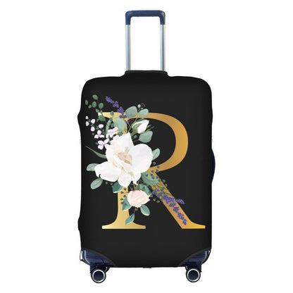 Flower Lette M Black Luggage Cover Elastic Washable Stretch Suitcase Protector Travel Suitcase Cover for Kid and Adult L (25-28 inch suitcase)