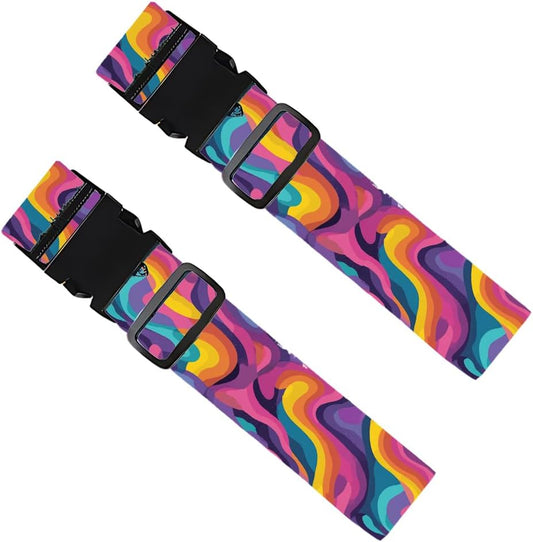 2PC, Colorful Abstract Luggage Strap 1.97 x 70.87 inch Multicolor Wave Pattern Decorative Suitcase Belt Modern Art Design Stylish Travel Accessory for Vacation Essentials Adjustable Baggage Strap