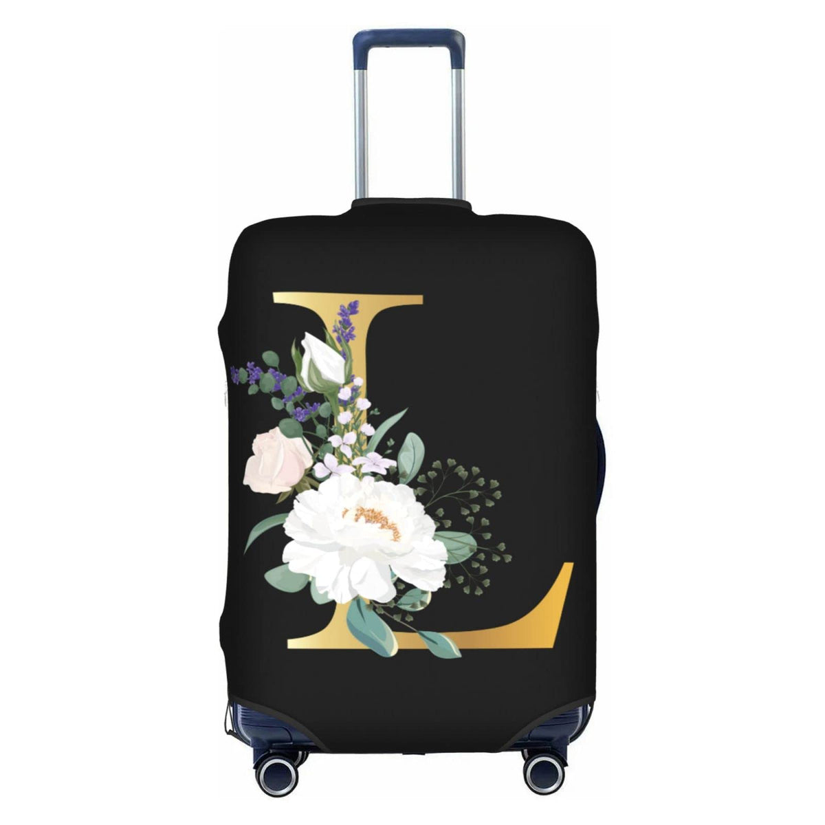 Flower Lette M Black Luggage Cover Elastic Washable Stretch Suitcase Protector Travel Suitcase Cover for Kid and Adult XL (29-32 inch suitcase)