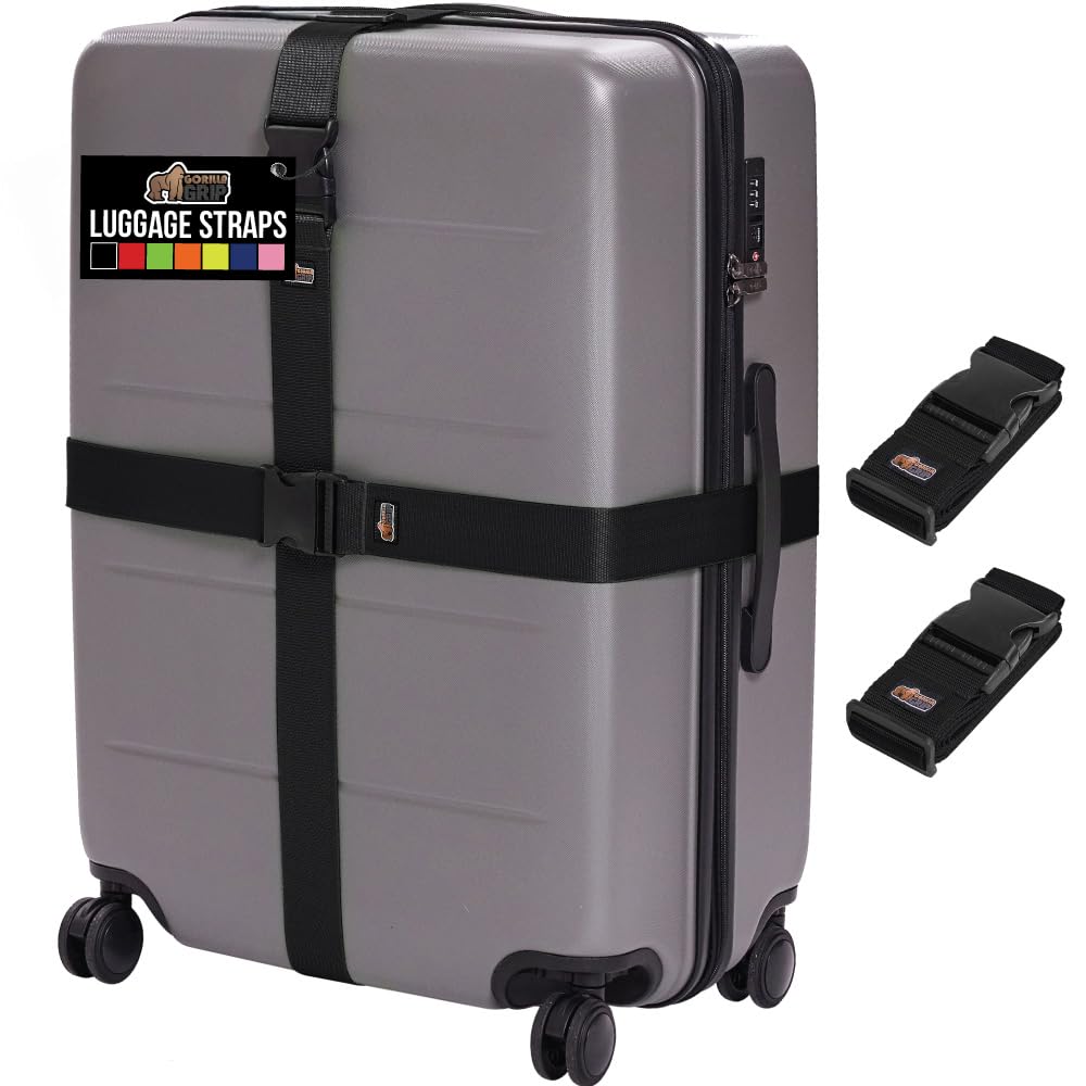 GORILLA GRIP Heavy Duty Luggage Straps for Suitcase, 4 Pack, Pink