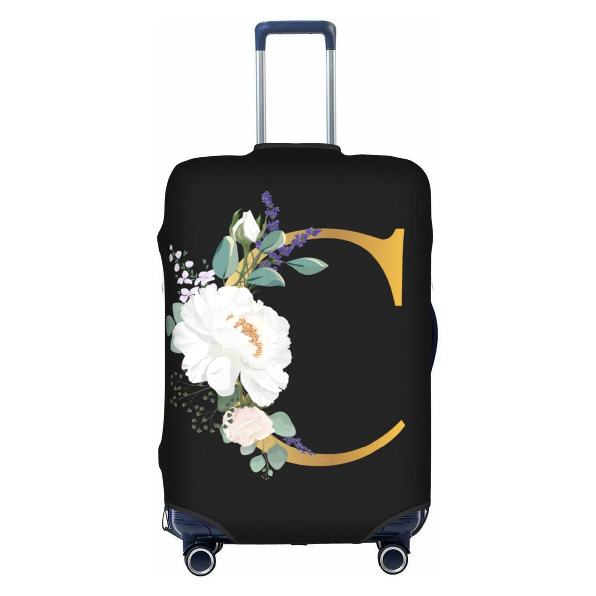 Flower Lette M Black Luggage Cover Elastic Washable Stretch Suitcase Protector Travel Suitcase Cover for Kid and Adult L (25-28 inch suitcase)