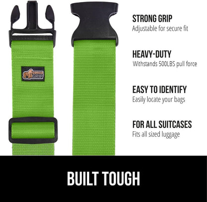 GORILLA GRIP Heavy Duty Luggage Straps for Suitcase, 2 Pack Green