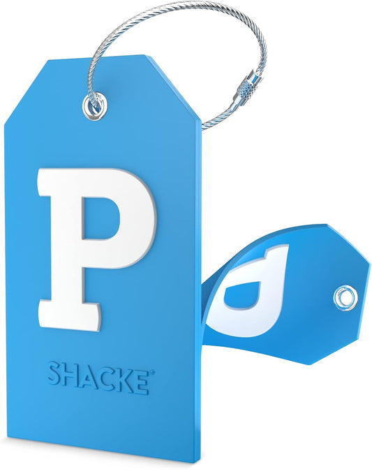 Shacke Initial Luggage Tag with Privacy Cover & Steel Loop (Aqua Teal, P)