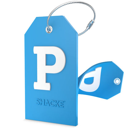 Shacke Initial Luggage Tag with Privacy Cover & Steel Loop (Aqua Teal, P)