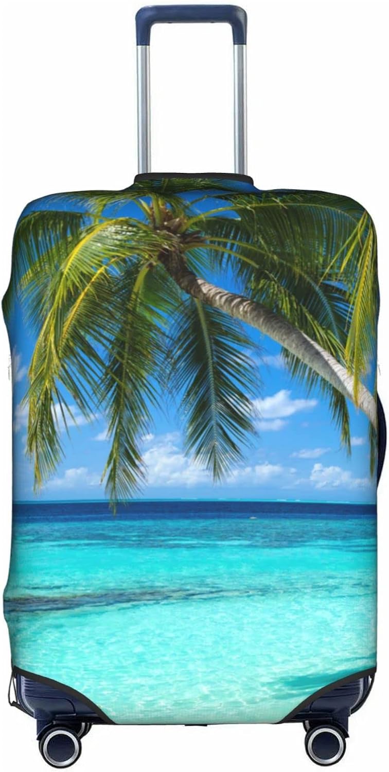 Tropical Beach Palm Tree Luggage Cover, Washable Elastic Baggage Protector, Anti-scratch Double-sided Zipper Closure for 25-28 Inch Wheeled Suitcase
