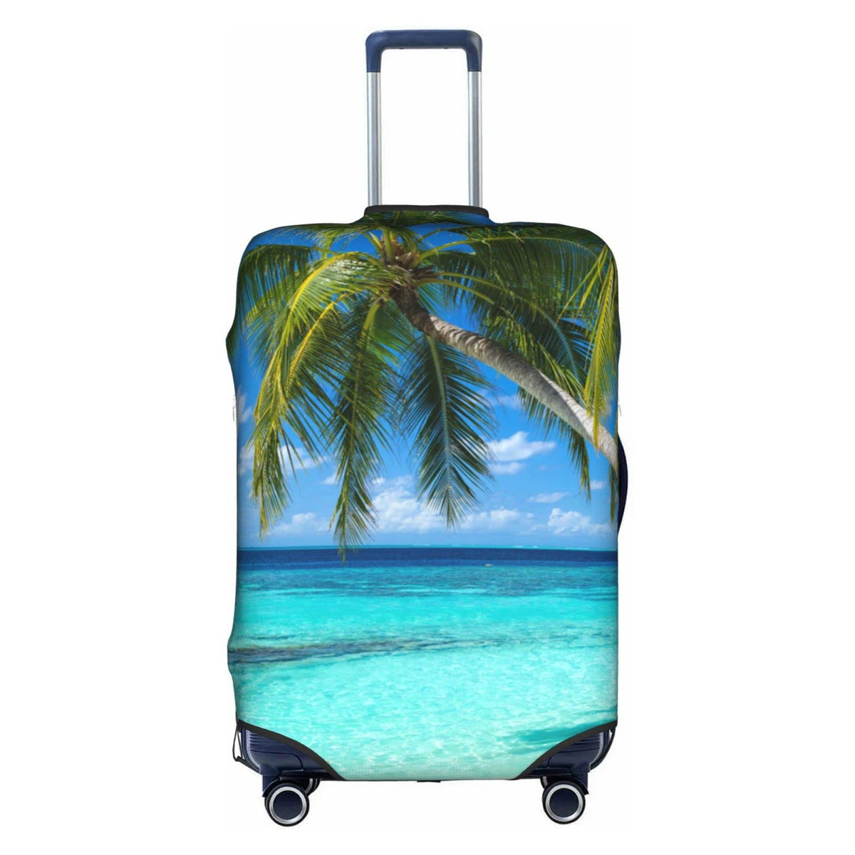Tropical Beach Palm Tree Luggage Cover, Washable Elastic Baggage Protector, Anti-scratch Double-sided Zipper Closure for 25-28 Inch Wheeled Suitcase
