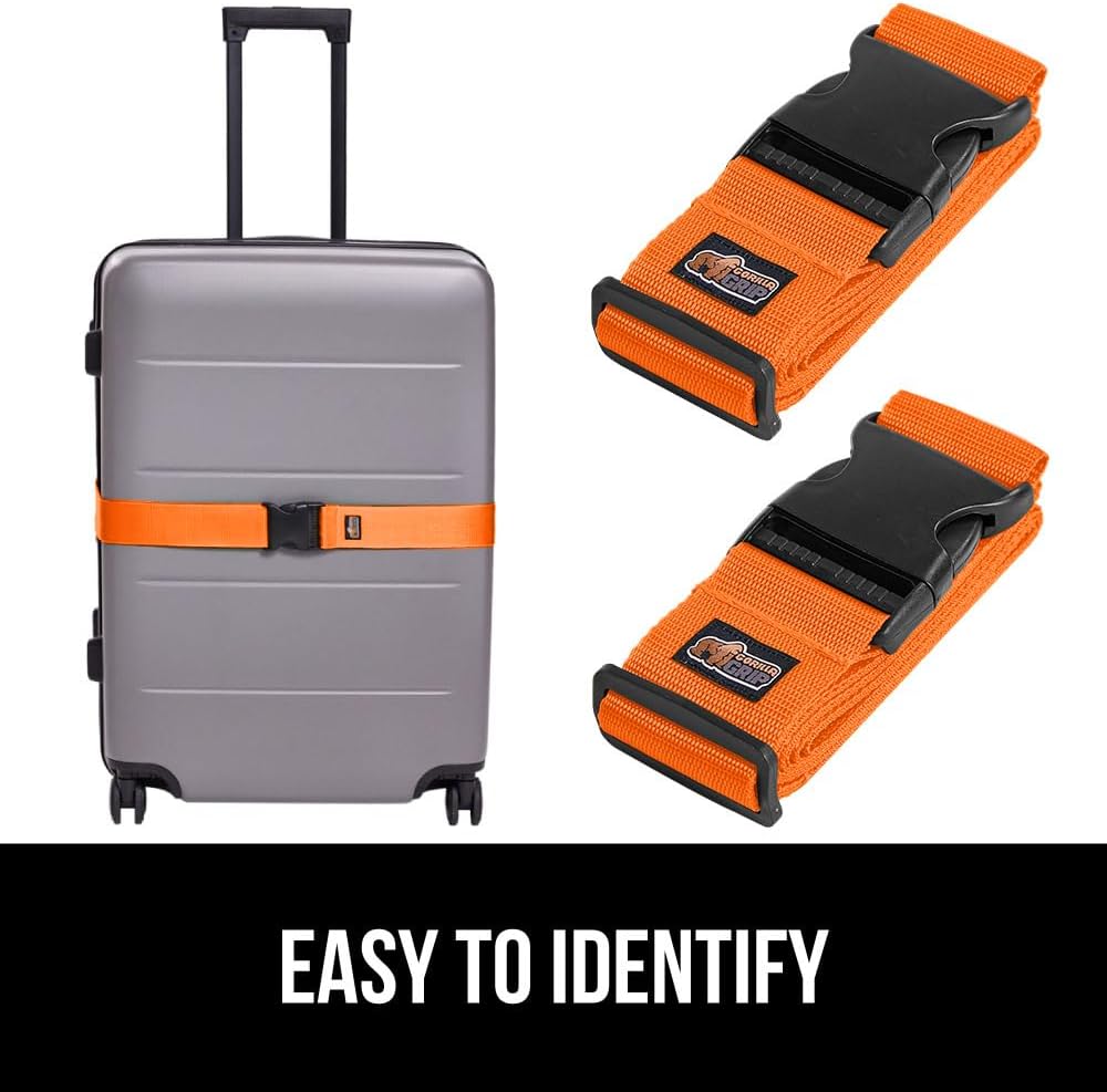 GORILLA GRIP Heavy Duty Luggage Straps for Suitcase, 4 Pack, Orange