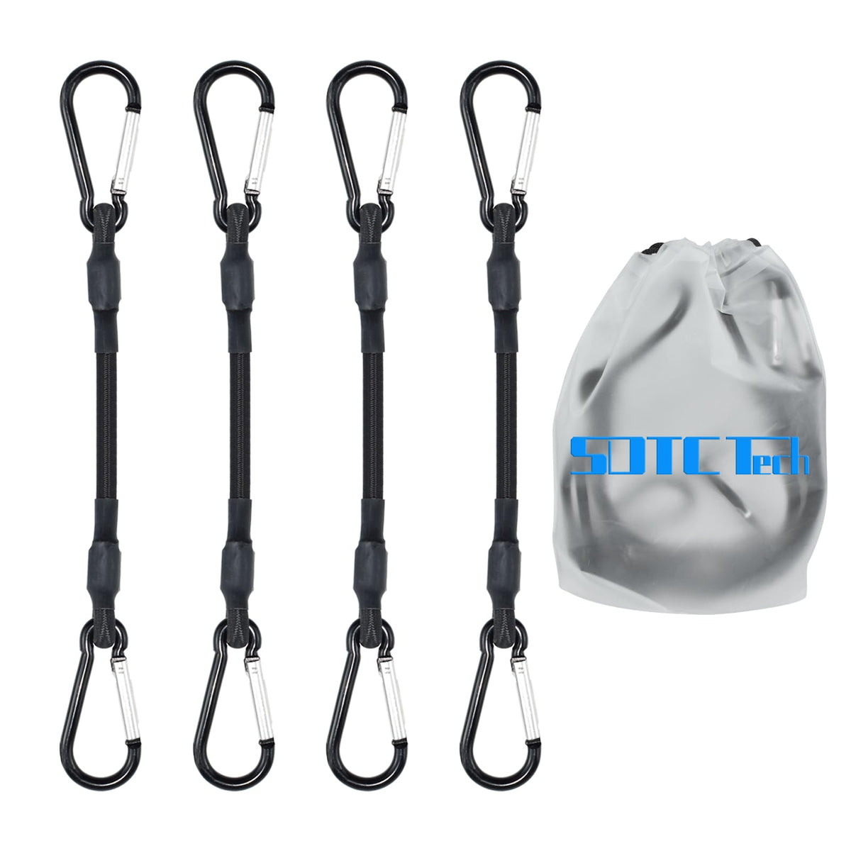 SDTC Tech 12 Inch Adjustable Bungee Cords with Carabiner Hooks