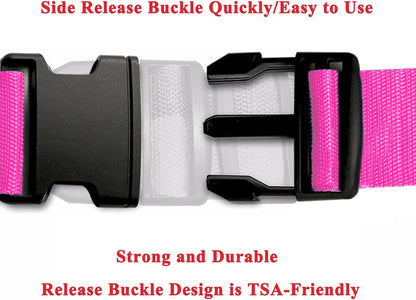 2 Pack Suitcase Belts, Adjustable Luggage Straps, Bright Colors Travel Packing Straps with Quick Release Buckle (Pink)