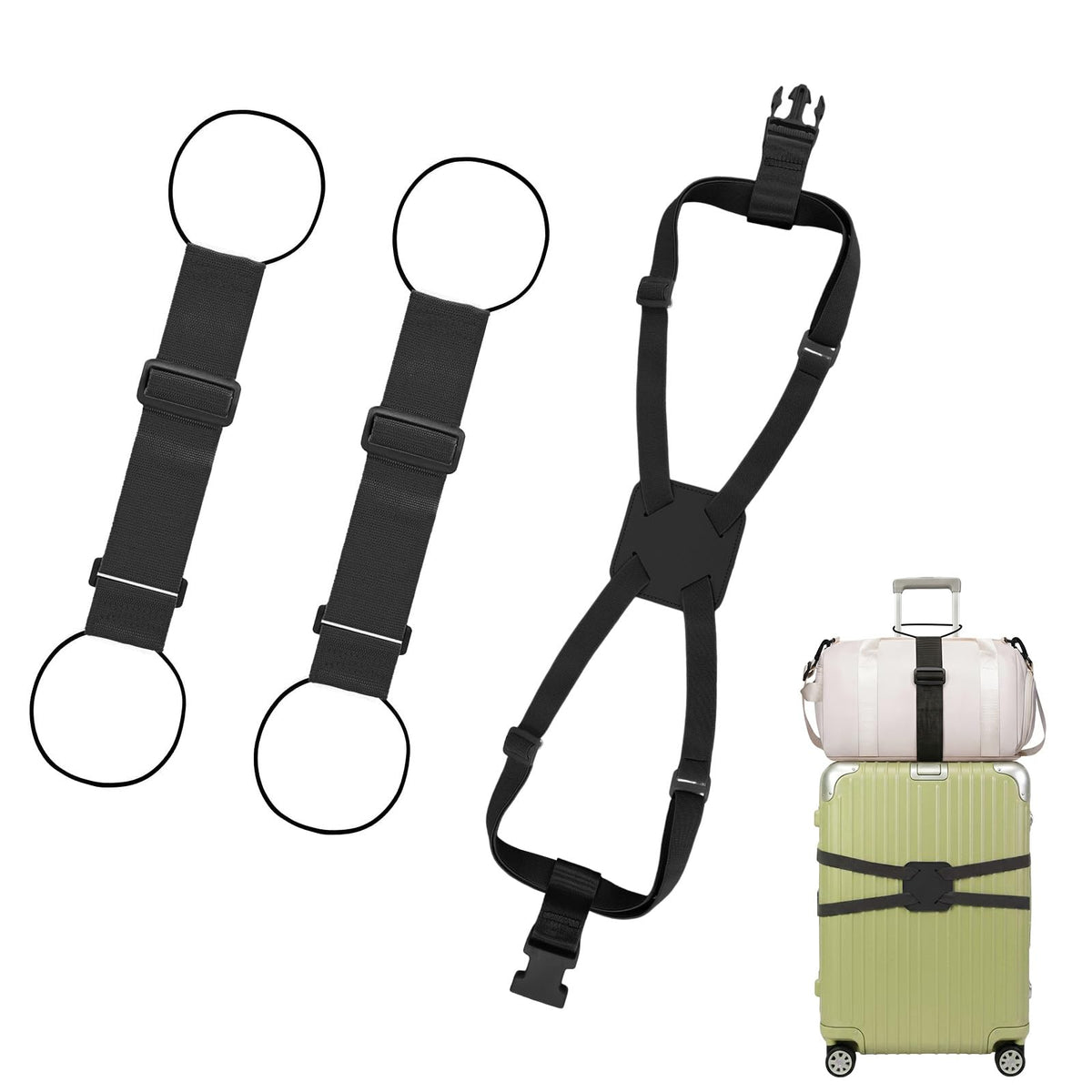 2 Pack Multi Use Strong Adjustable Luggage Connector Straps for Suitcases