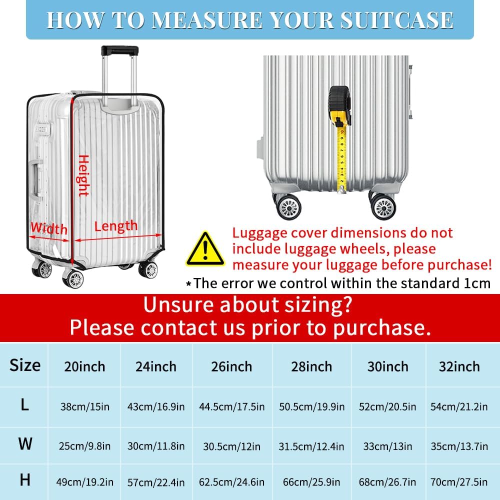 Yotako Clear PVC Suitcase Cover Protectors 30 Inch Luggage Cover Protectors for Wheeled Suitcase 30''