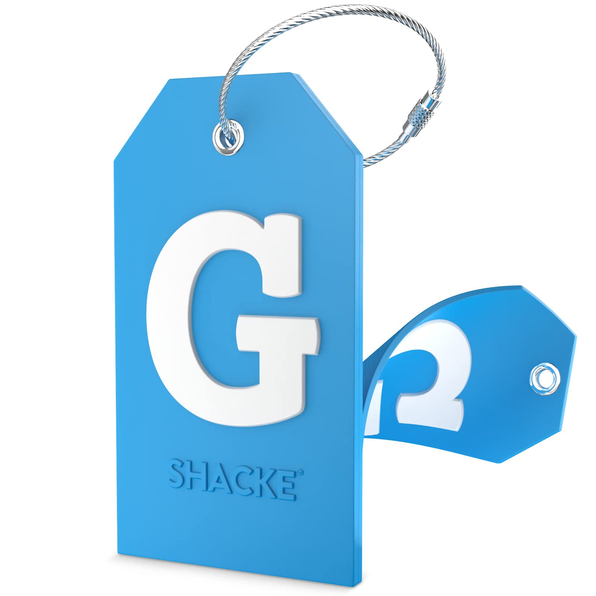 Shacke Initial Luggage Tag with Privacy Cover & Steel Loop (Aqua Teal, P)