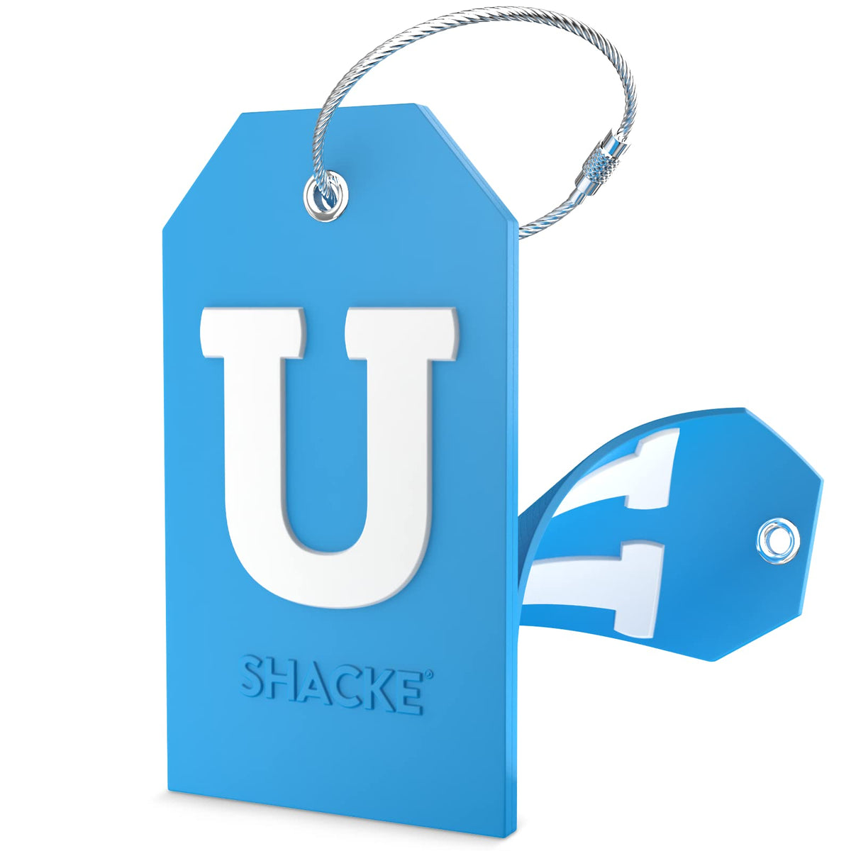 Shacke Initial Luggage Tag with Privacy Cover & Steel Loop (Aqua Teal, P)