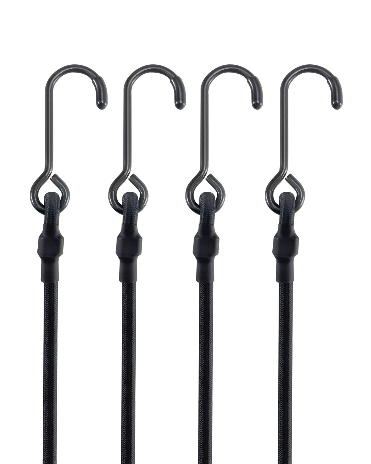 Lucky Straps 48" Black Adjustable Carabiner Bungee Cords with Hooks, 8 Pack