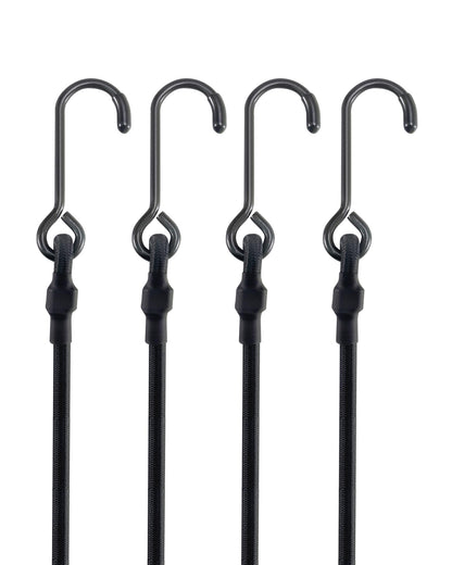 Lucky Straps 48" Black Adjustable Carabiner Bungee Cords with Hooks, 8 Pack