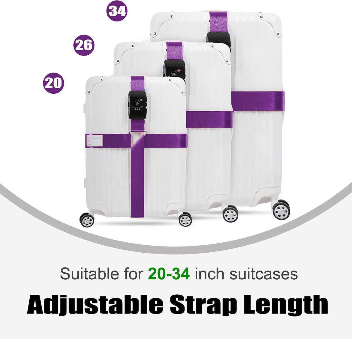 Luggage Straps TSA Approved with Lock,Suitcase Straps with Tags Purple1Pack