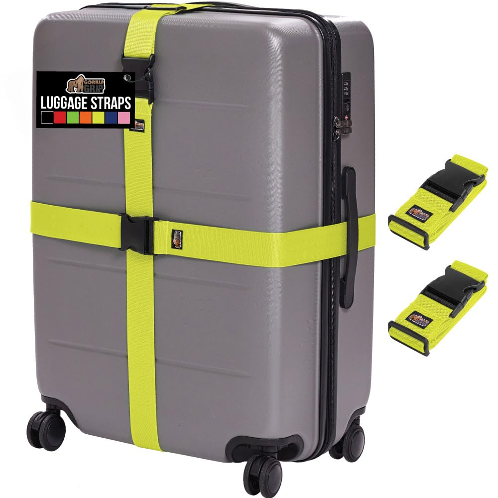 GORILLA GRIP Heavy Duty Luggage Straps for Suitcase, 2 Pack Green