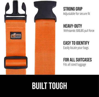 GORILLA GRIP Heavy Duty Luggage Straps for Suitcase, 4 Pack, Orange