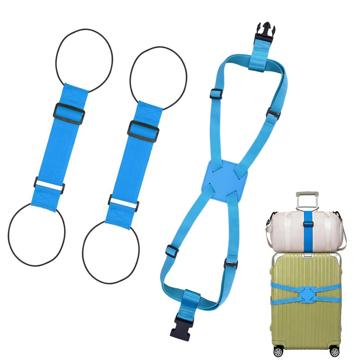 2 Pack Multi Use Strong Adjustable Luggage Connector Straps for Suitcases