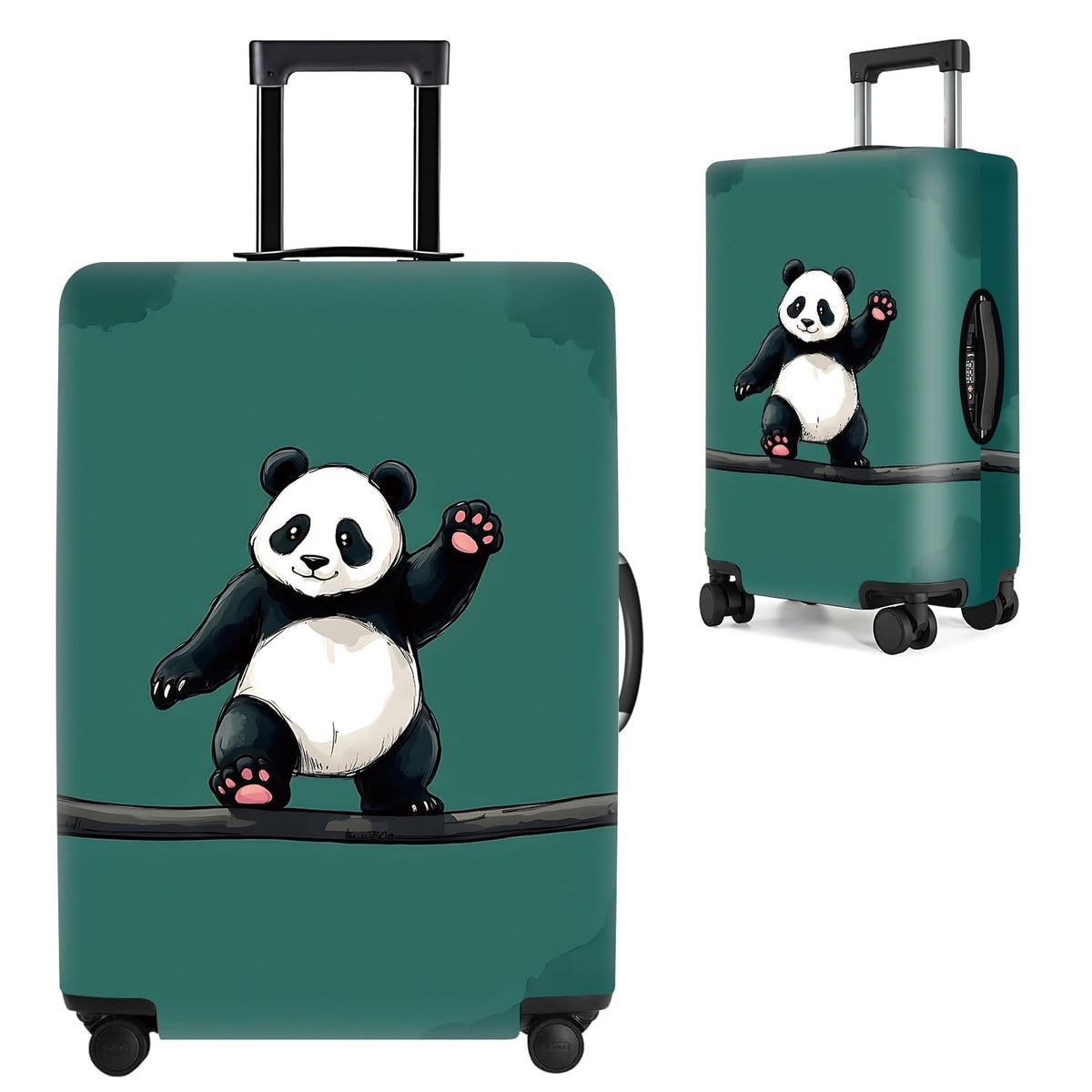 Cute Panda Luggage Cover – Bamboo Climbing Panda Suitcase Protector, Stretchable & Waterproof Travel Luggage Sleeve,M