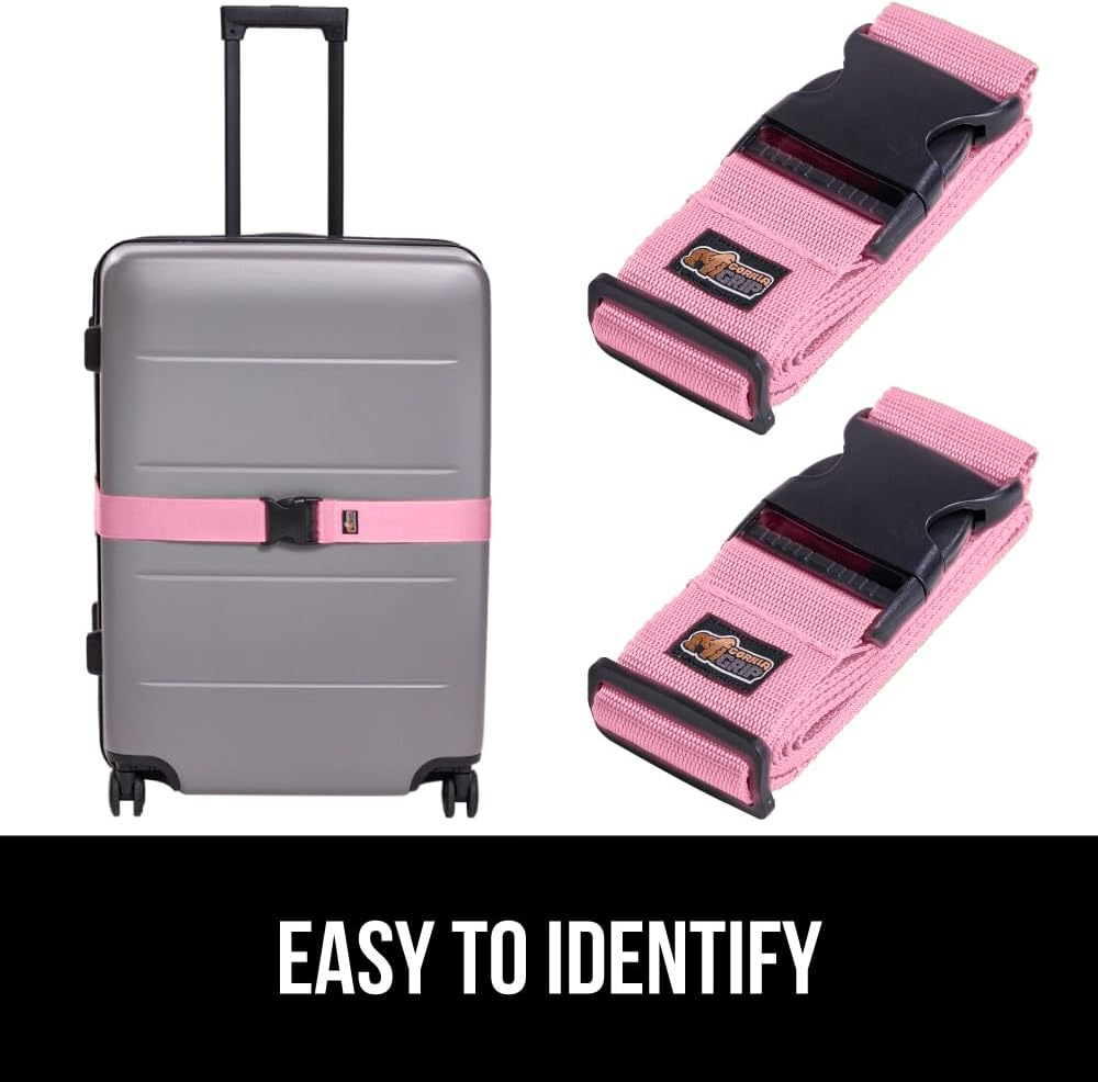 GORILLA GRIP Heavy Duty Luggage Straps for Suitcase, 4 Pack, Pink