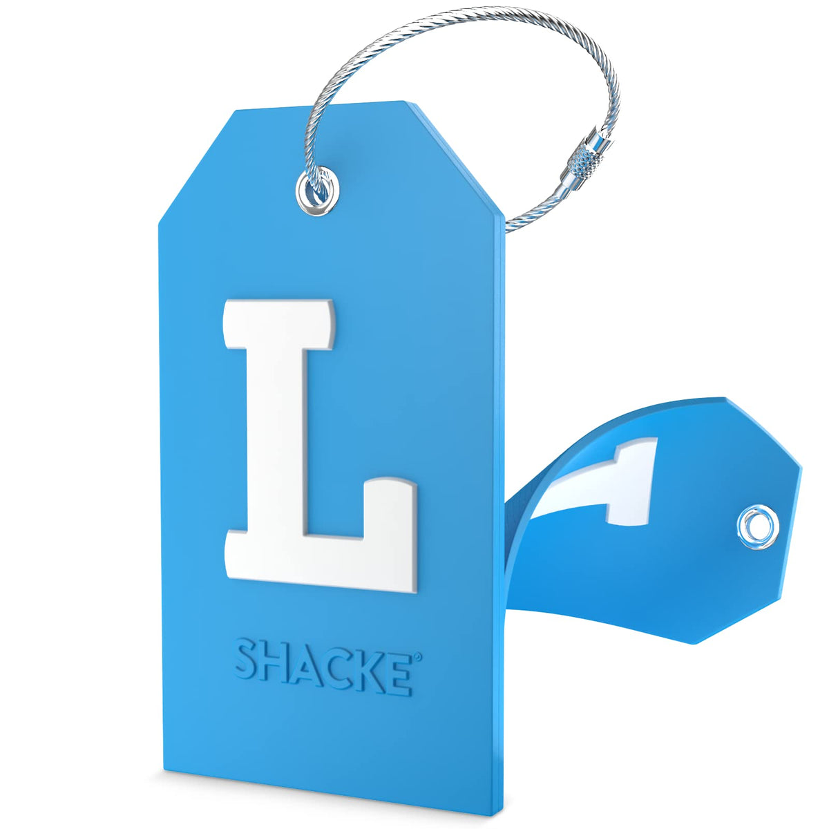 Shacke Initial Luggage Tag with Privacy Cover & Steel Loop (Aqua Teal, P)