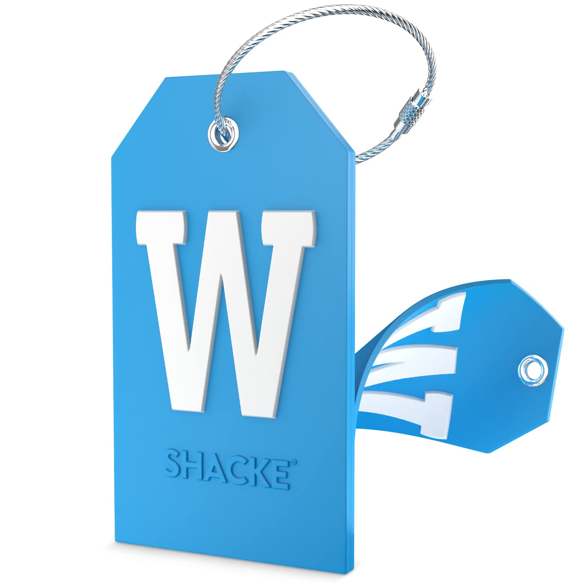 Shacke Initial Luggage Tag with Privacy Cover & Steel Loop (Aqua Teal, P)