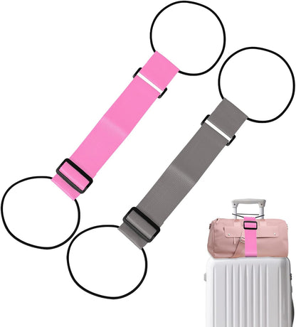 Luggage Connector Straps 2 Pack, Adjustable Add-a-Bag Strap,Pink Grey