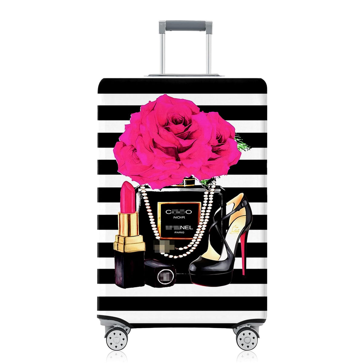 Fashion Accessory Travel Luggage Cover Fashion Girl Perfume and Lipstick and Heels Travel Suitcase Cover Anti-scratch Suitcase cover Fits 18-20 Inch