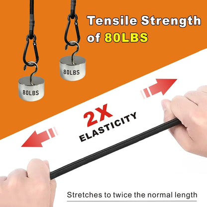 BEXSLE Bungee Cords with Carabiner Hooks Heavy Duty, Outdoor Black Bungee Straps, Strong Industrial Grade Elastic Bungee Rope for Securing Tarps, Luggage, Tents，Bikes, 12in + 24in + 48in，8pcs