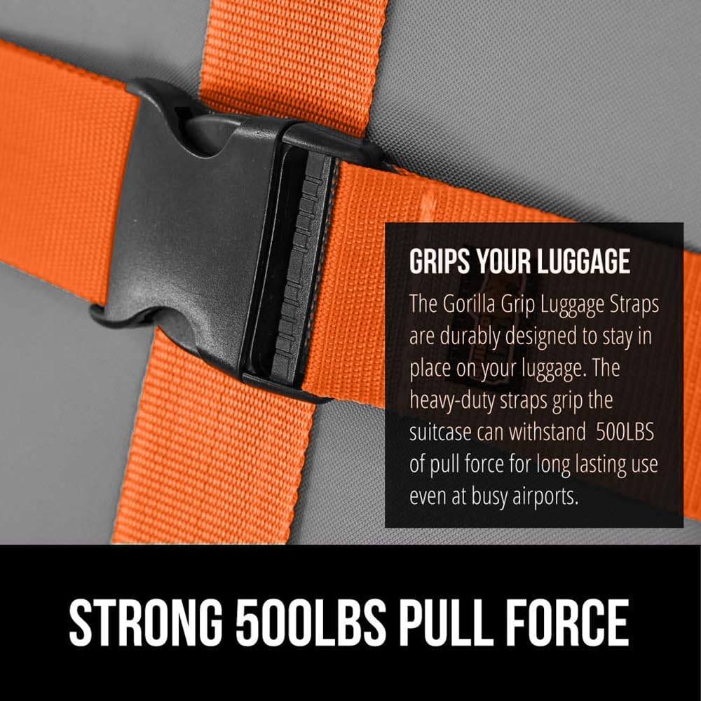 GORILLA GRIP Heavy Duty Luggage Straps for Suitcase, 4 Pack, Orange