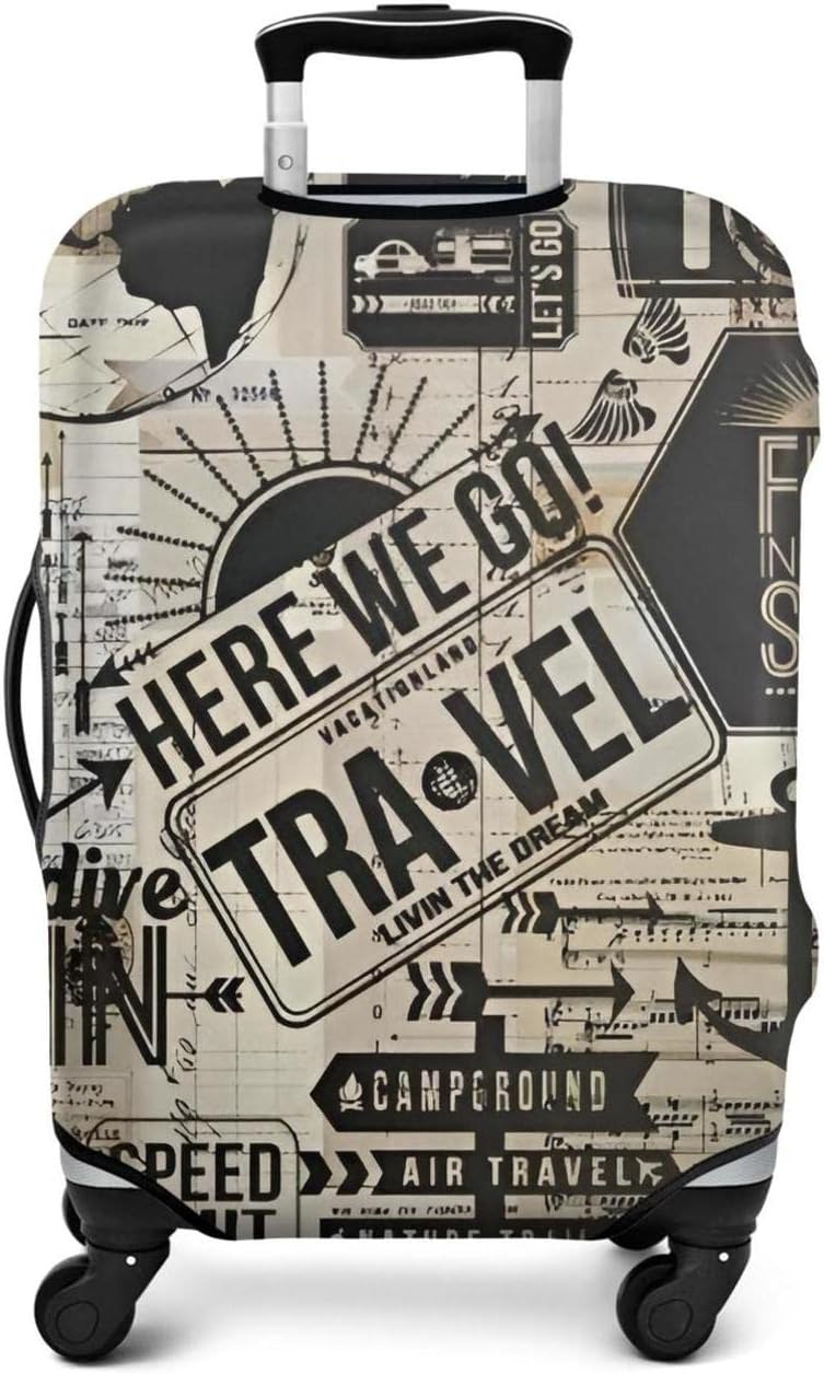 Travel Luggage Cover - Here we go Travel, Fit 25-28 Inch Luggage