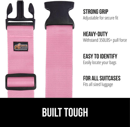 GORILLA GRIP Heavy Duty Luggage Straps for Suitcase, 4 Pack, Pink
