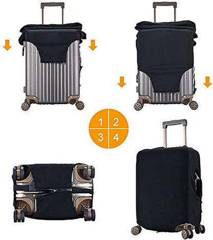 Flower Lette M Black Luggage Cover Elastic Washable Stretch Suitcase Protector Travel Suitcase Cover for Kid and Adult L (25-28 inch suitcase)