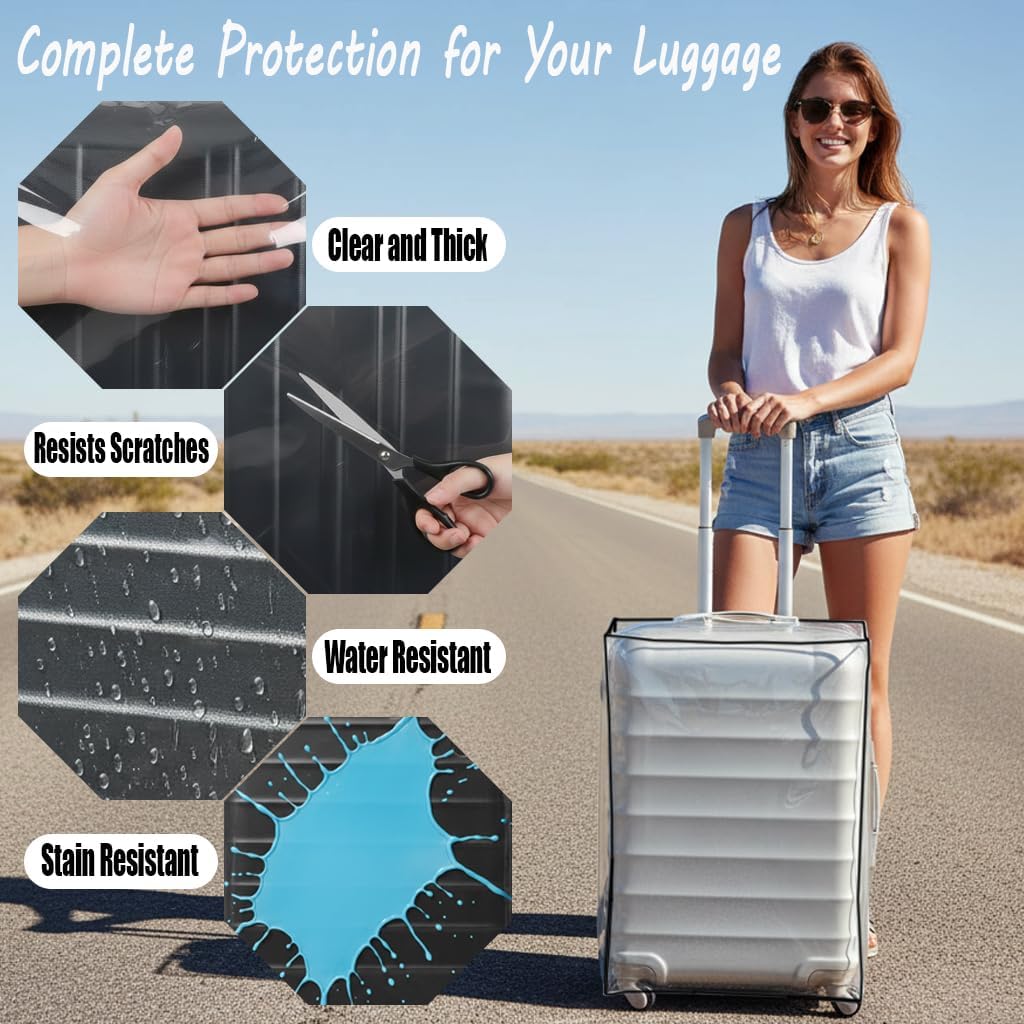28 Inch Waterproof Clear Suitcase Cover (Black Trim)