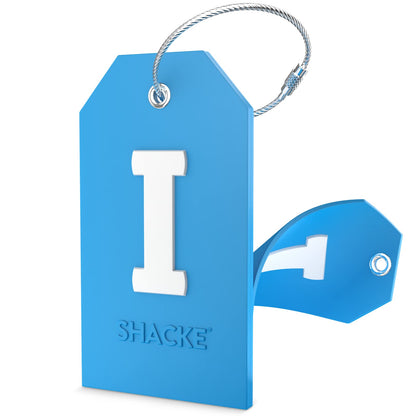 Shacke Initial Luggage Tag with Privacy Cover & Steel Loop (Aqua Teal, P)