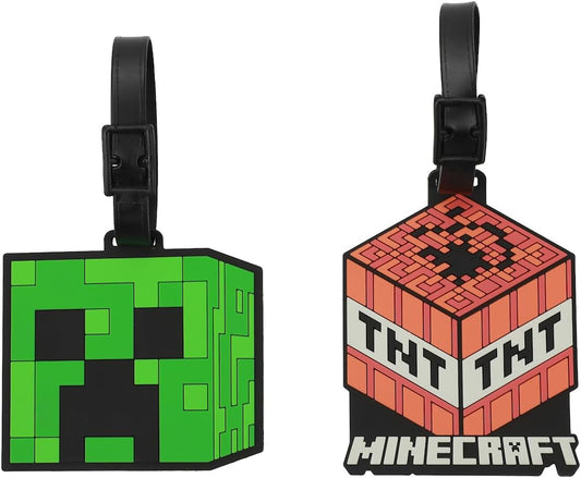 Minecraft Youth Luggage Tag 2pc Set - 3D Molded Rubber with ID Card