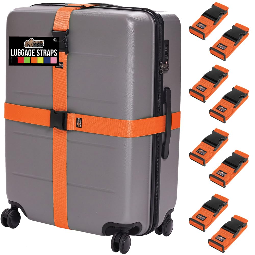 GORILLA GRIP Heavy Duty Luggage Straps for Suitcase, 4 Pack, Orange