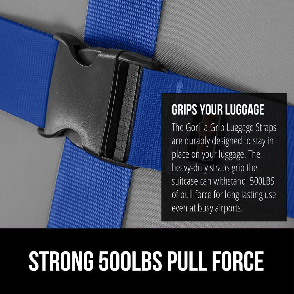 GORILLA GRIP Heavy Duty Luggage Straps for Suitcase, 4 Pack, Blue