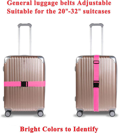 2 Pack Suitcase Belts, Adjustable Luggage Straps, Bright Colors Travel Packing Straps with Quick Release Buckle (Pink)