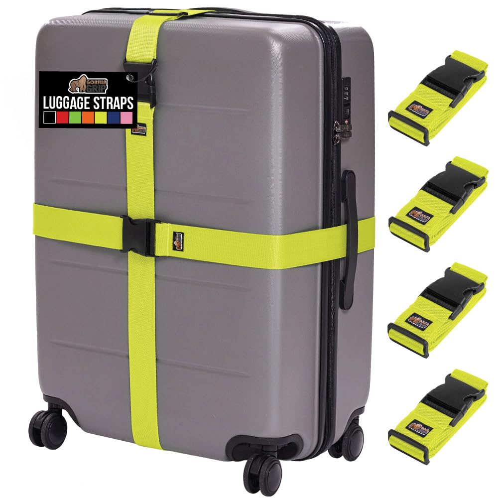 GORILLA GRIP Heavy Duty Luggage Straps for Suitcase, 4 Pack, Blue