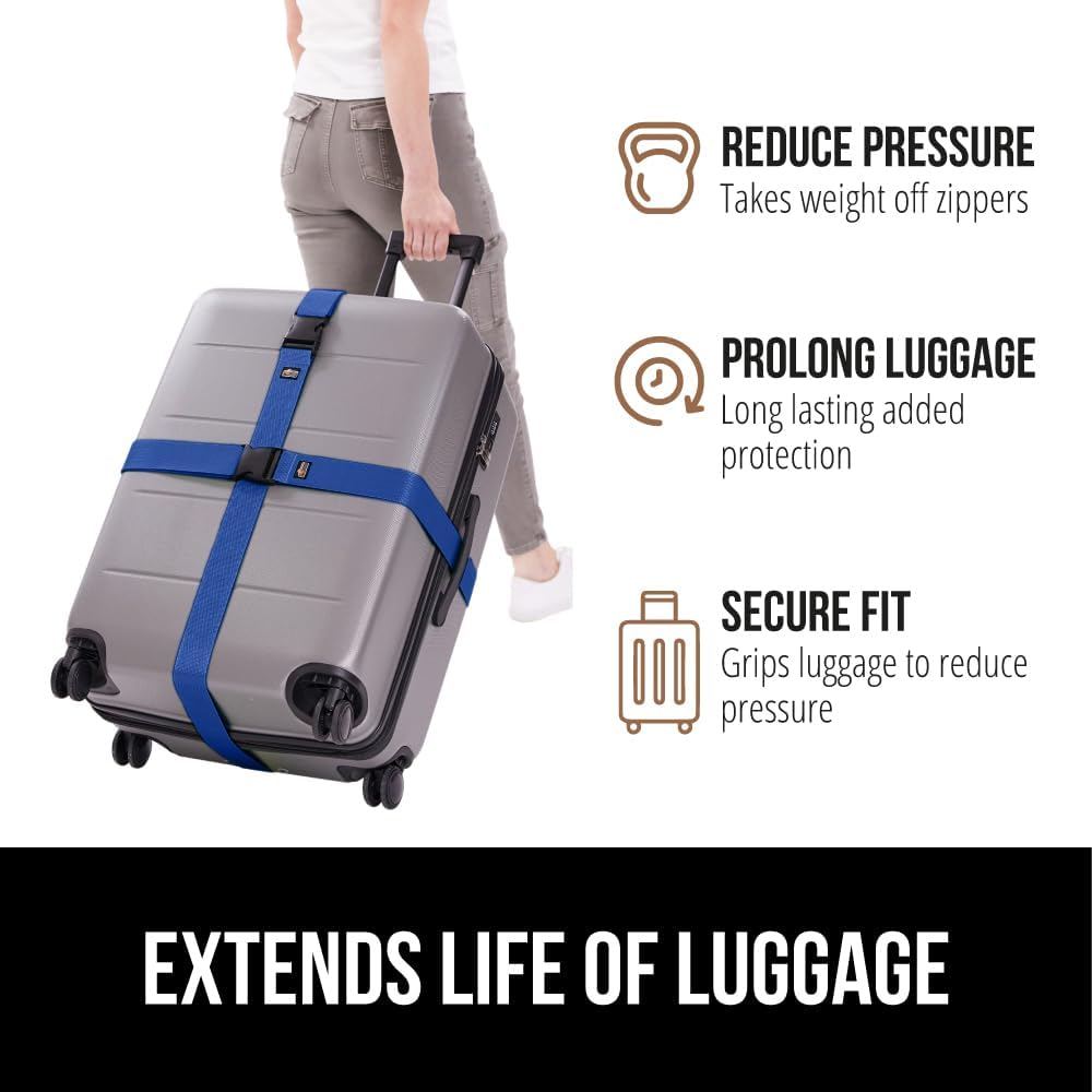 GORILLA GRIP Heavy Duty Luggage Straps for Suitcase, 4 Pack, Blue