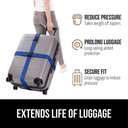 GORILLA GRIP Heavy Duty Luggage Straps for Suitcase, 4 Pack, Blue