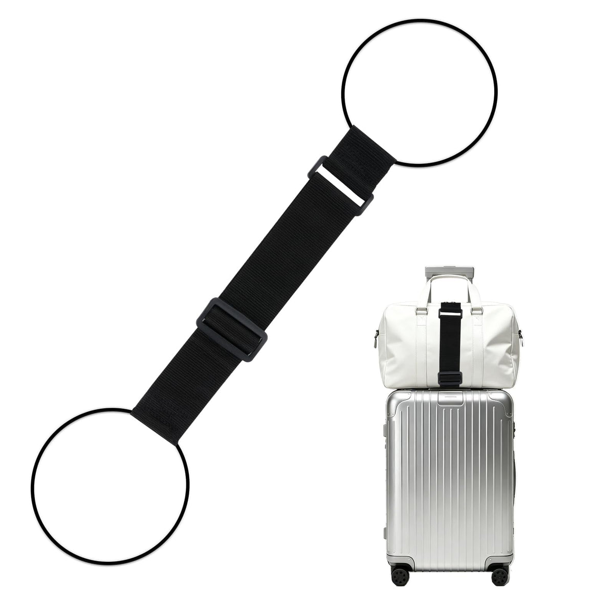Luggage Connector Straps, Adjustable Elastic Durable Straps for Connecting Luggage Bags to Suitcases, Hands-Free Travel Essential (4PCS Black)