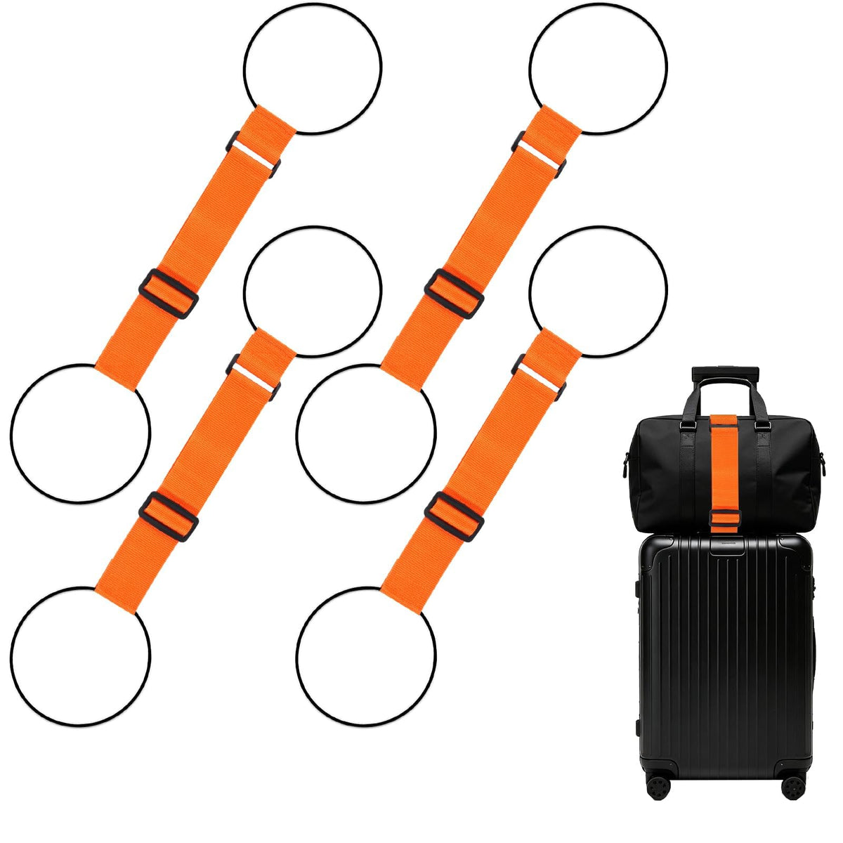 Luggage Connector Straps, Adjustable Elastic Durable Straps for Connecting Luggage Bags to Suitcases, Hands-Free Travel Essential (4PCS Black)