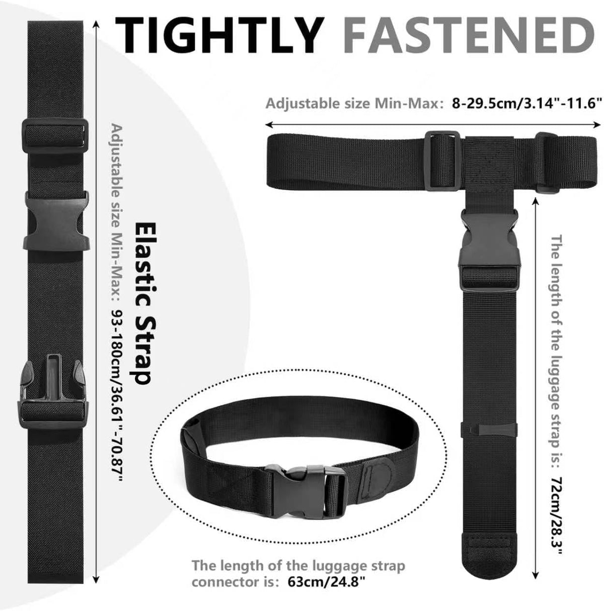 3 Packs Luggage Straps for Suitcases, 2 Connector Straps & Elastic Strap