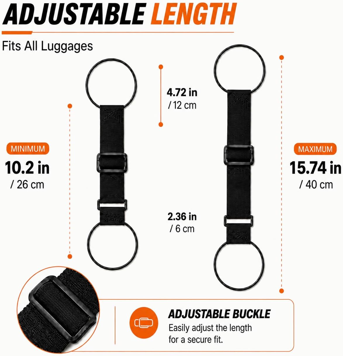 Luggage Straps for Suitcases, 2 Pack Black Adjustable Elastic Double-Loop Luggage Connector Straps, Thick, Durable, Waterproof Multi-Use Straps for Totes, Backpacks and Duffel Bags.