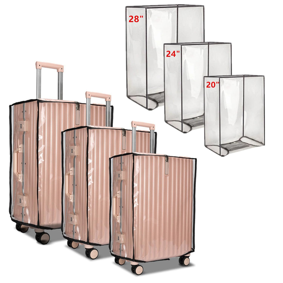 3PCS Clear PVC Luggage Cover Protectors Thicken Transparent Waterproof Suitcase for Travel Airplane 20"+24"+28"