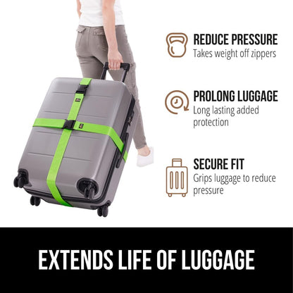 GORILLA GRIP Heavy Duty Luggage Straps for Suitcase, 2 Pack Green