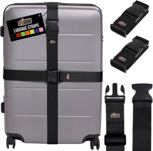 GORILLA GRIP Heavy Duty Luggage Straps for Suitcase, 4 Pack, Black